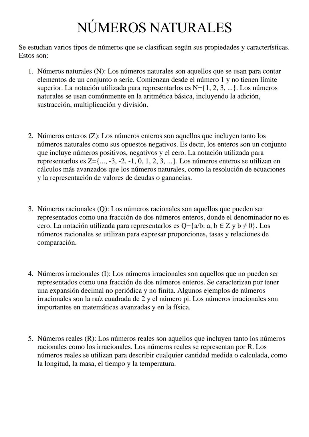 # NÚMEROS NATURALES
Se estudian varios tipos de números que se clasifican según sus propiedades y características.
Estos son:
1. Números