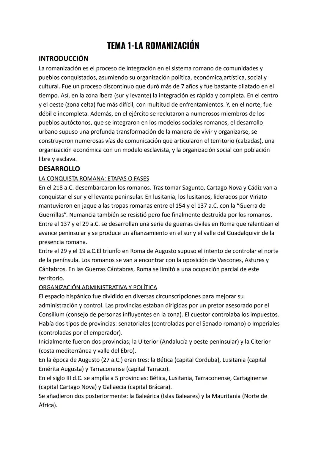 # TEMA 1-LA ROMANIZACIÓN
INTRODUCCIÓN
La romanización es el proceso de integración en el sistema romano de comunidades y
pueblos conquista