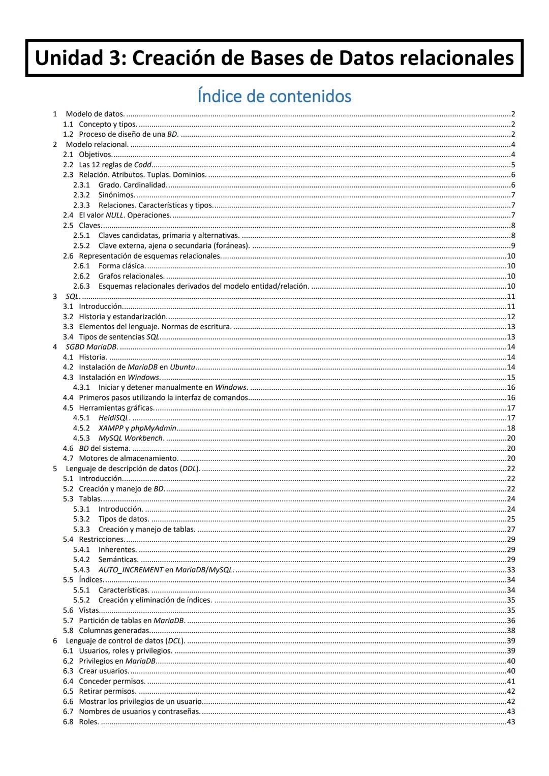 Unidad 3: Creación de Bases de Datos relacionales
Índice de contenidos
Modelo de datos.
1.1 Concepto y tipos.
1.2 Proceso de diseño de una B