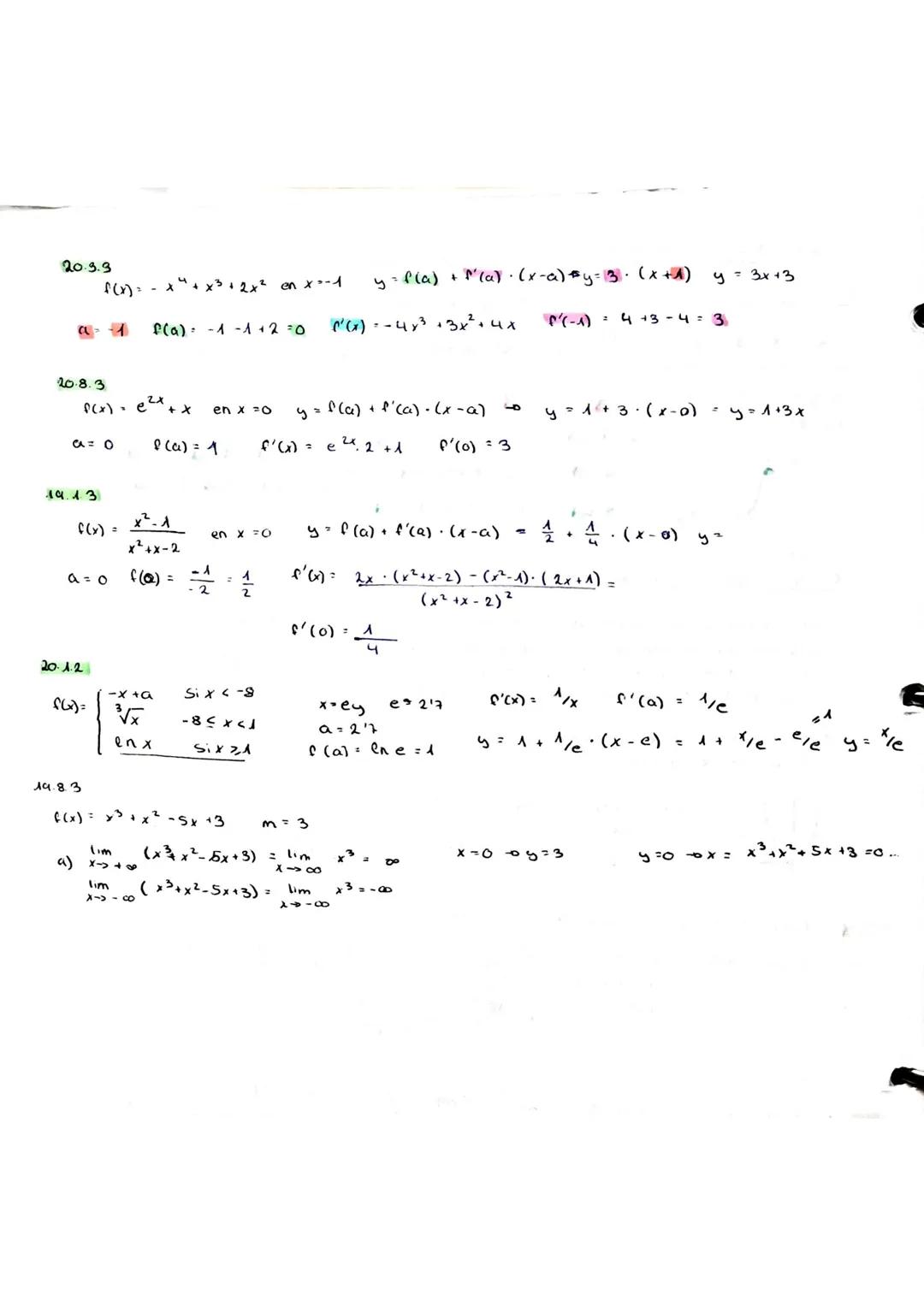 19.2.2
14.4.2
23
20.1.3
Calcub de
la recta tangente
y = f(a) + f'(a) ⋅ (x-a)
Lo Pendiente
x3
yo
en x = 2
Calcub
Recta Tangente a
la
+3x²+5
X