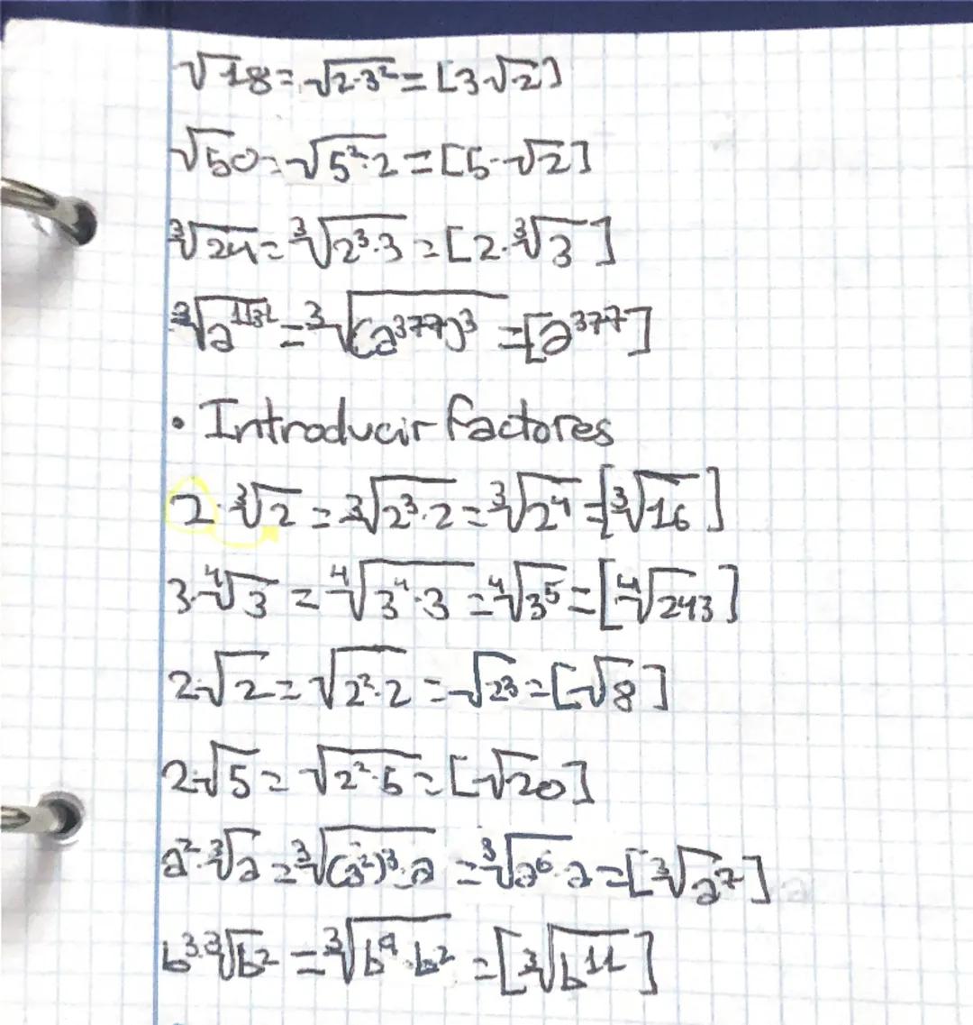35-Operaciones con radicales
•Simplificación de radicales
:2
152255 15
14√64-21√√√√√√2 LA BASE NO SE DIVIDE
Extraer factores fuera de la rai