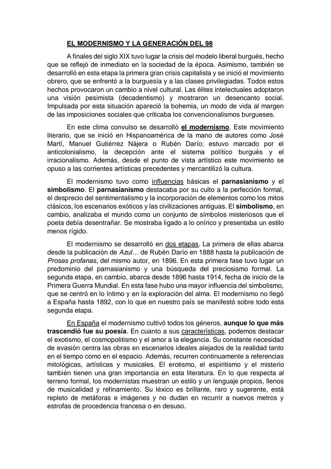 MODERNISMO Y GENERACIÓN DEL 98