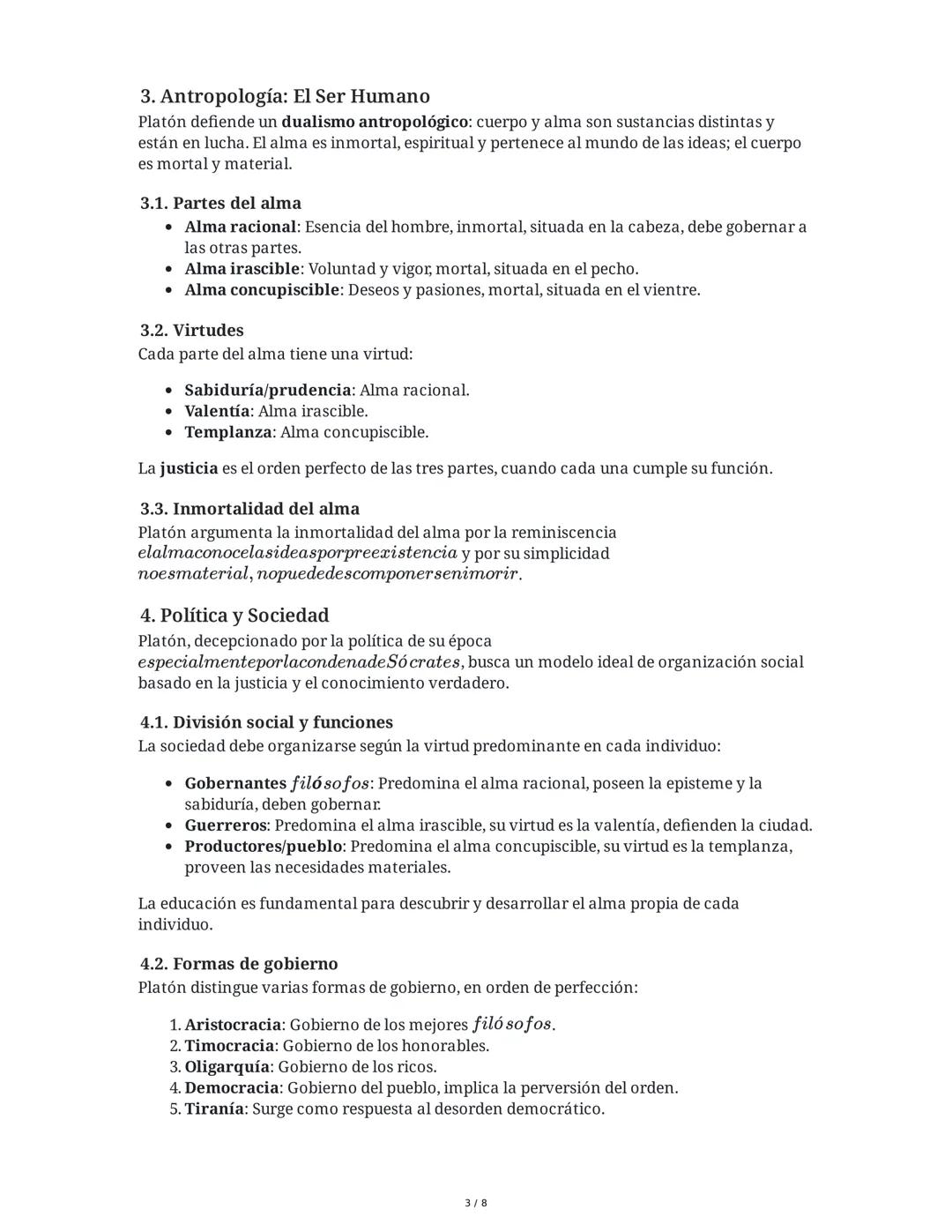 Resumen Integrado de la Filosofía de Platón
1. Teoría de las Ideas/Formas
La teoría de las ideas es el eje central de la filosofía platónica