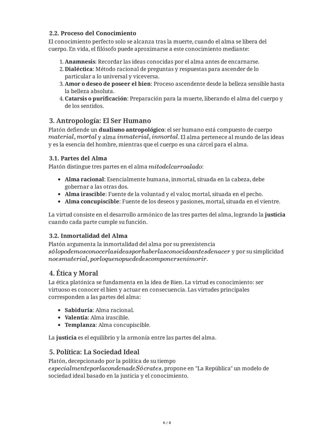 Resumen Integrado de la Filosofía de Platón
1. Teoría de las Ideas/Formas
La teoría de las ideas es el eje central de la filosofía platónica