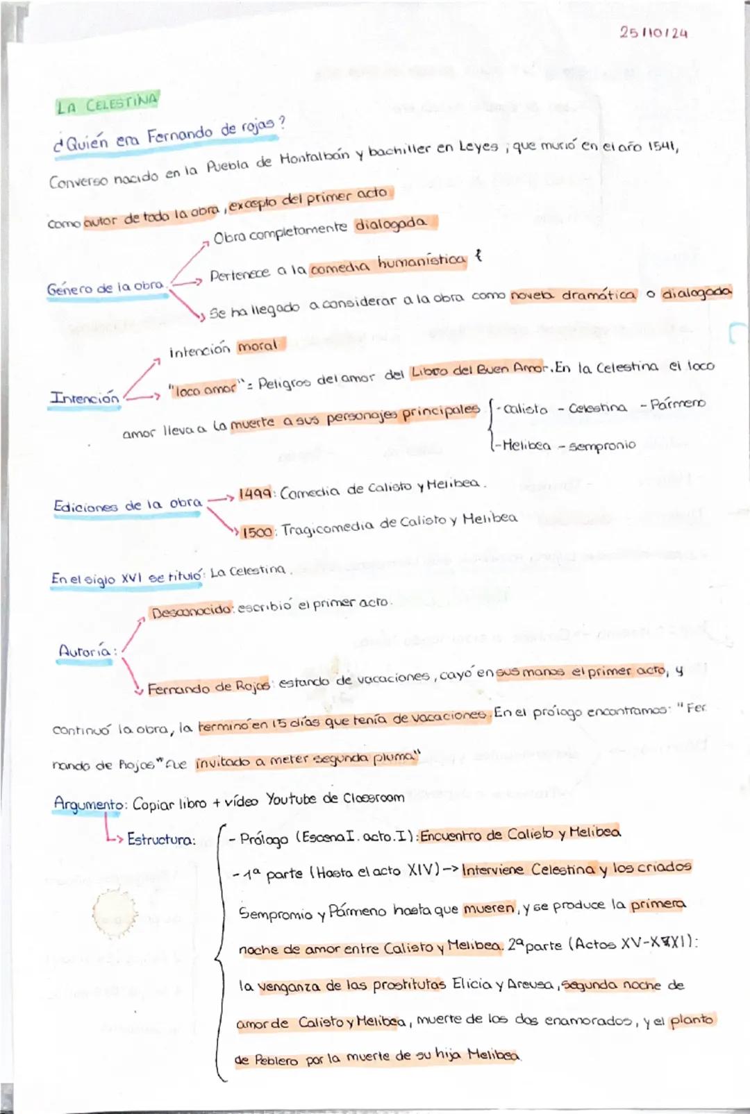 --- OCR Start ---
25/10/24
LA CELESTINA
¿Quién era Fernando de rojas?
Converso nacido en la Puebla de Hontalbán y bachiller en Leyes, que mu