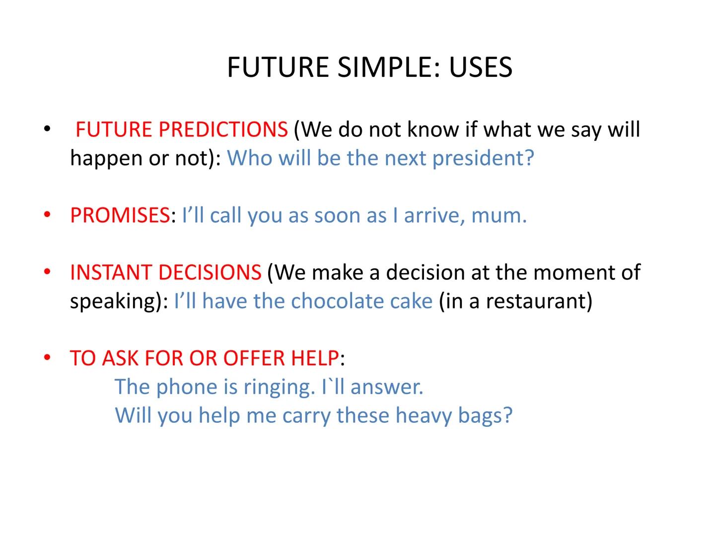 Future tenses
A review for Bachillerato ●
FUTURE TENSES
Present Simple
●
We use the present simple to talk about Timetables or future
events