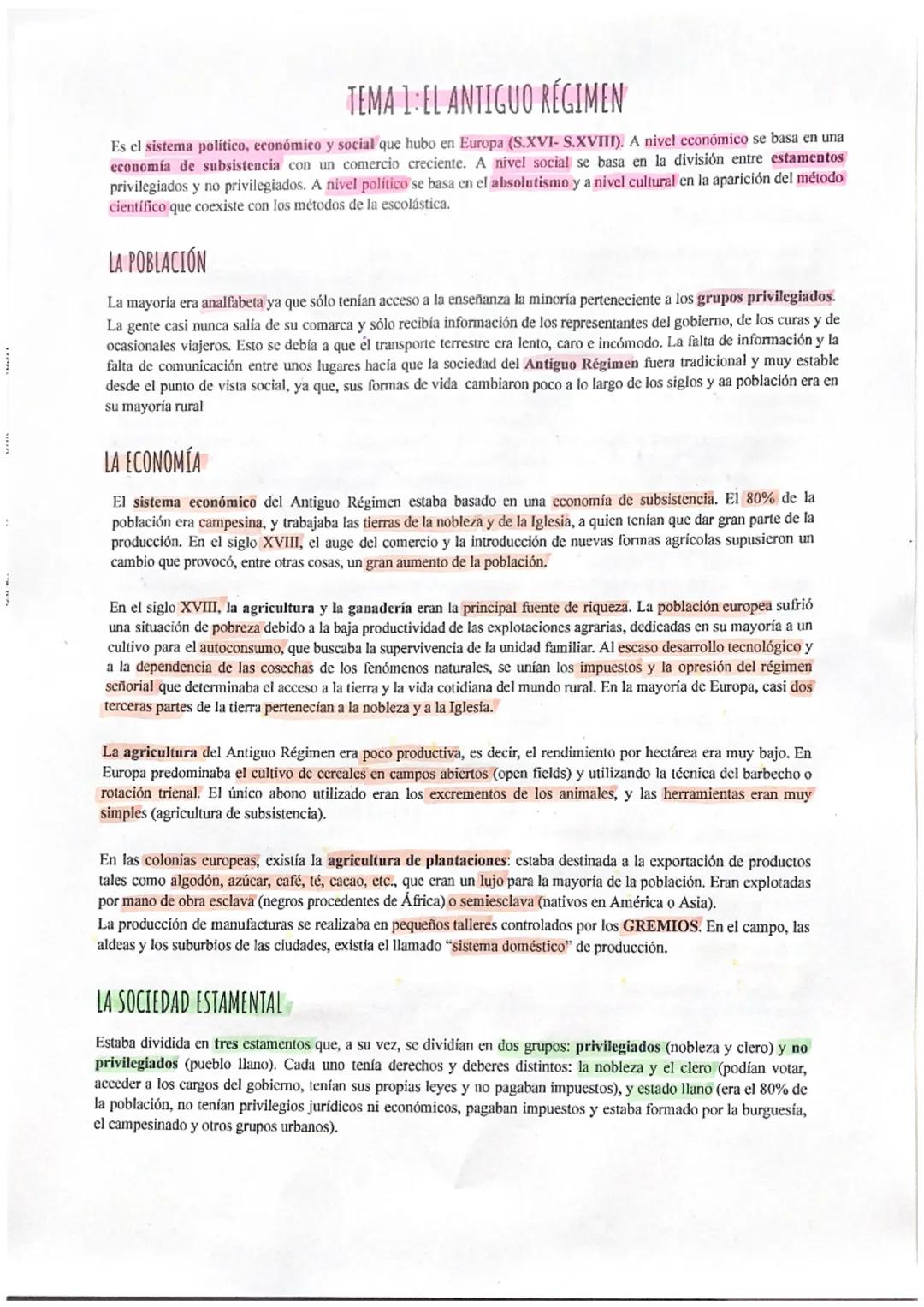 # TEMA 1:EL ANTIGUO RÉGIMEN
Es el sistema político, económico y social que hubo en Europa (S.XVI- S.XVIII). A nivel económico se basa en una
