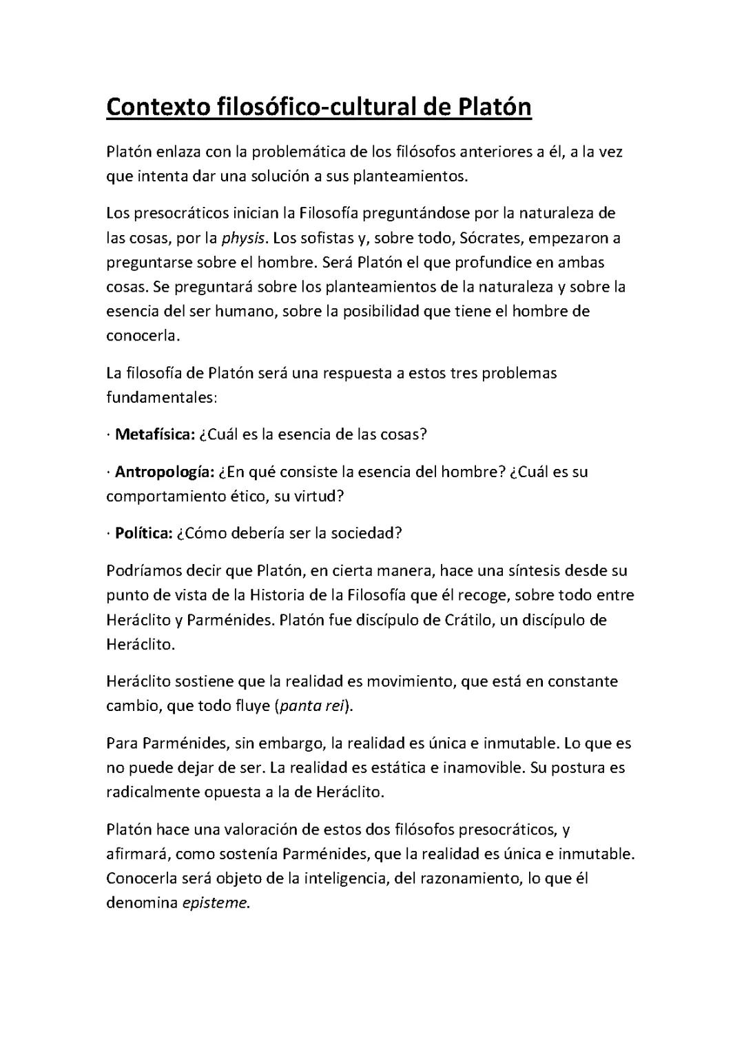 CONTEXTO FILOSÓFICO-CULTURAL DE PLATÓN