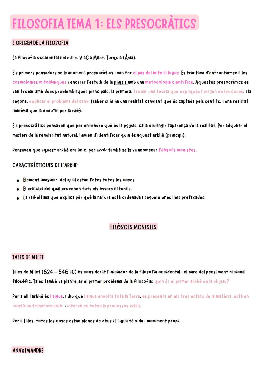 # FILOSOFIA TEMA 1: ELS PRESOCRATICS
L'ORIGEN DE LA FILOSOFIA
La filosofia occidental neix al s. V aC a Milet. Turquia (Asia).
Els primer