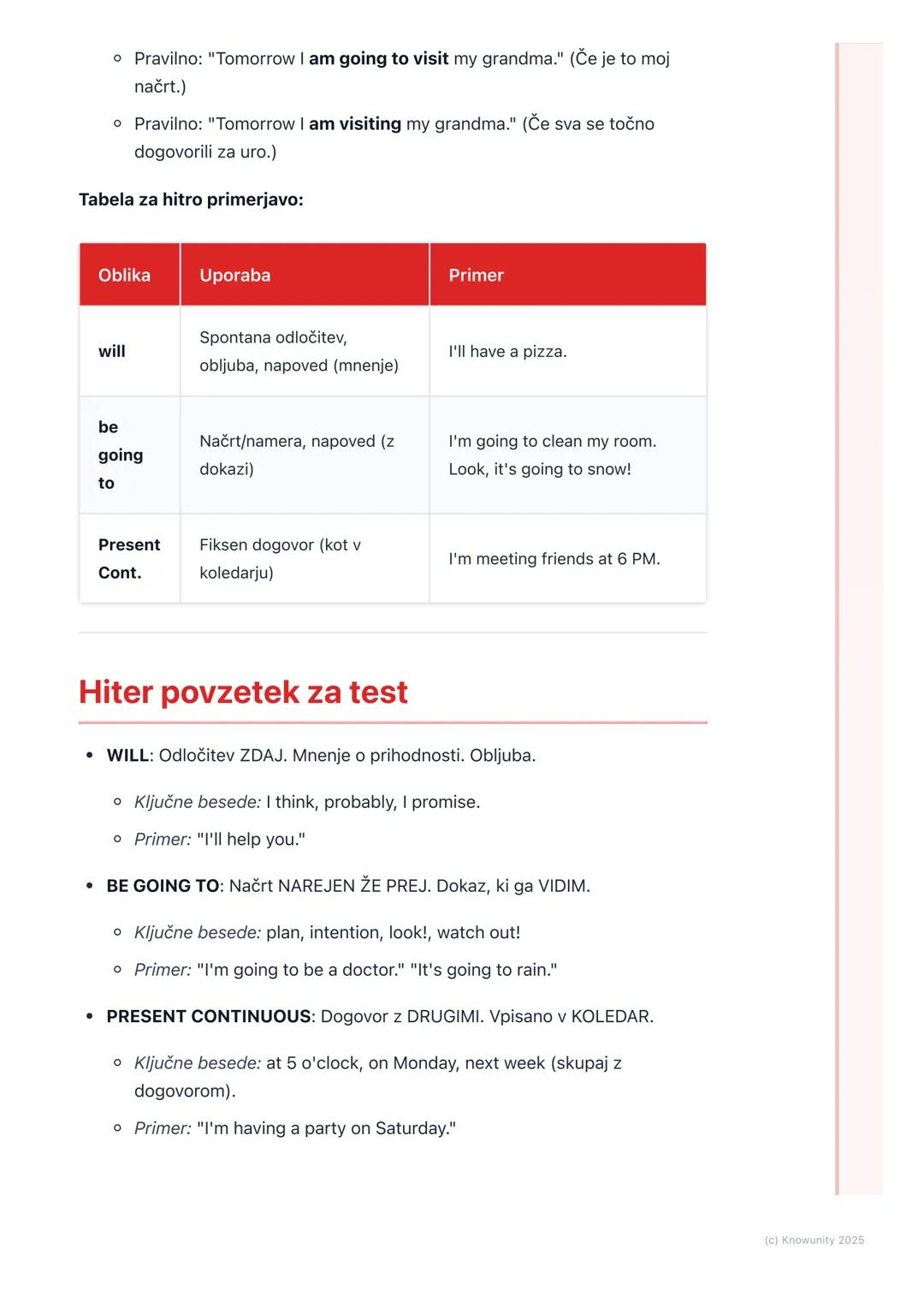 # Prihodnost (različni načini)
Pregled izražanja prihodnosti
V angleščini lahko prihodnost izrazimo na več načinov. Ni samo enega
"praviln