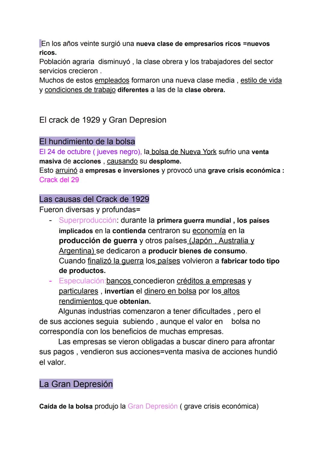 --- OCR Start ---
examen historia
La frágil recuperación económica de los años veinte:
Crisis económica tras la Primera Guerra Mundial
Se qu