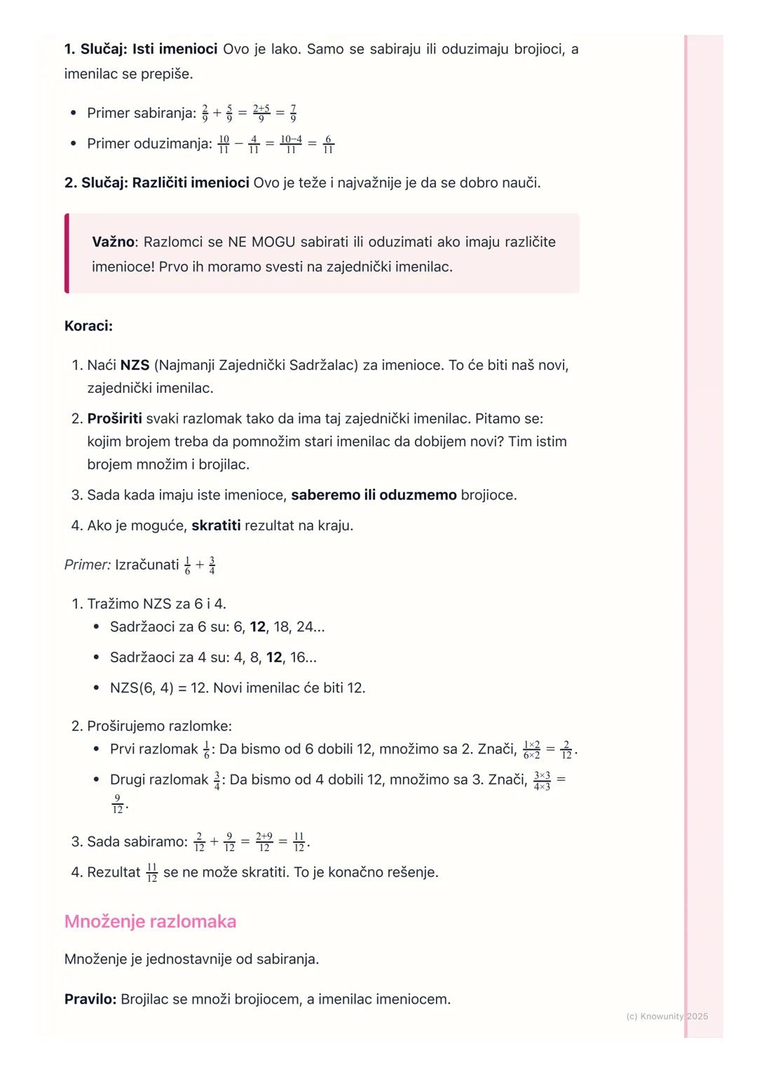 # Operacije sa razlomcima
Uvod u operacije sa razlomcima
Operacije sa razlomcima su sabiranje, oduzimanje, množenje i deljenje
razlomaka.