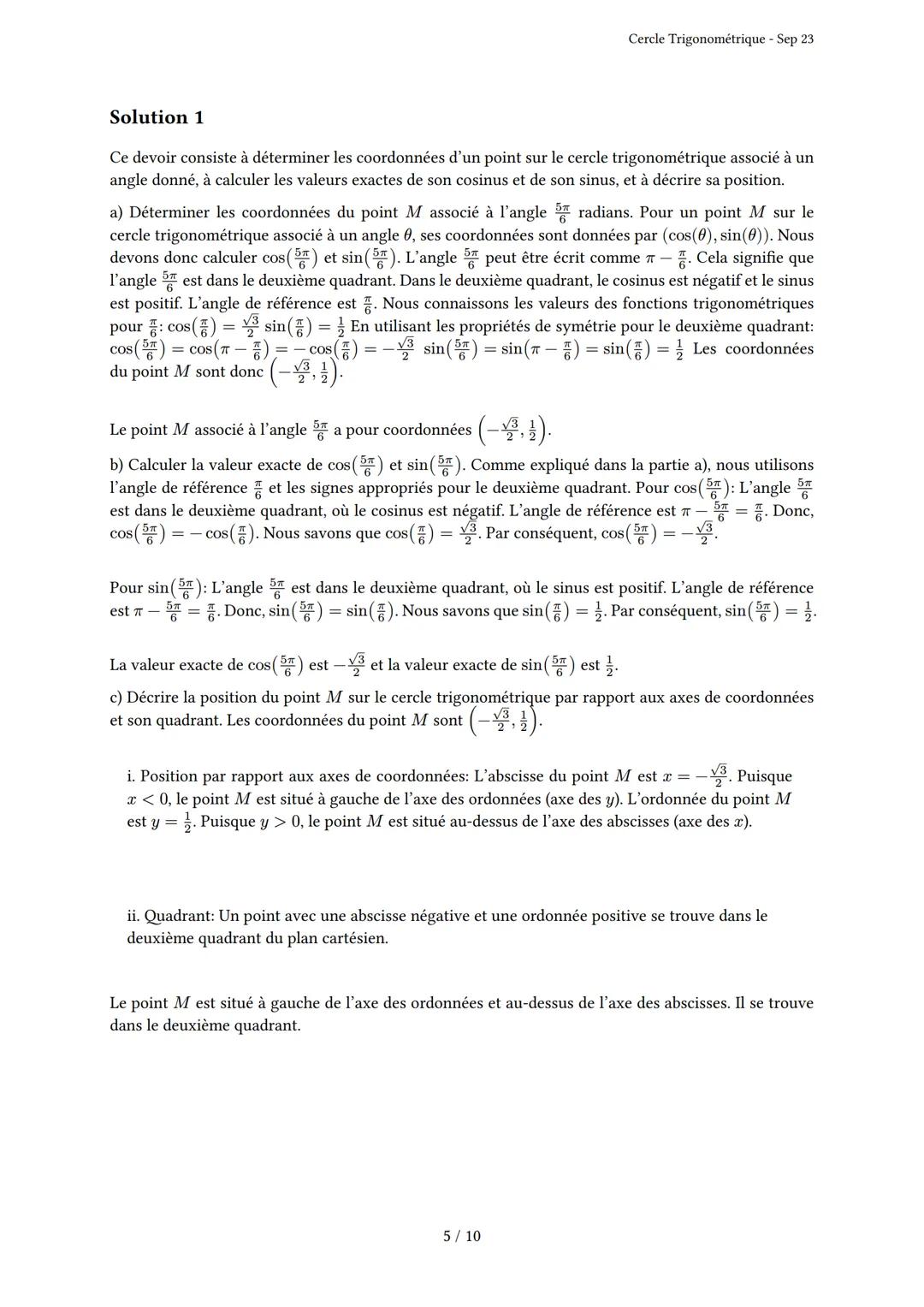 # Cercle Trigonométrique
Généré par Knowunity.fr - Sep 23
Description: Cet examen couvre le cercle trigonométrique, les radians, les angle